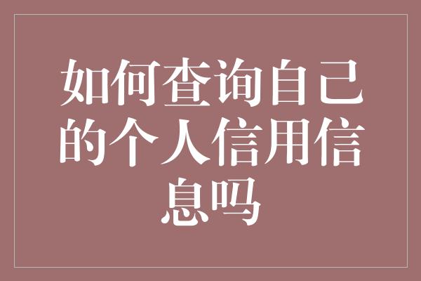 如何查询自己的个人信用信息吗