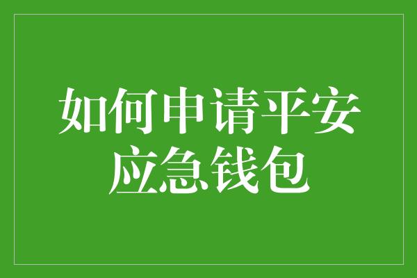 如何申请平安应急钱包