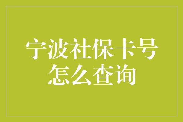 宁波社保卡号怎么查询