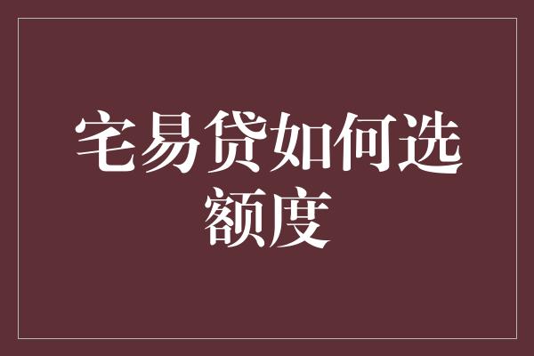 宅易贷如何选额度