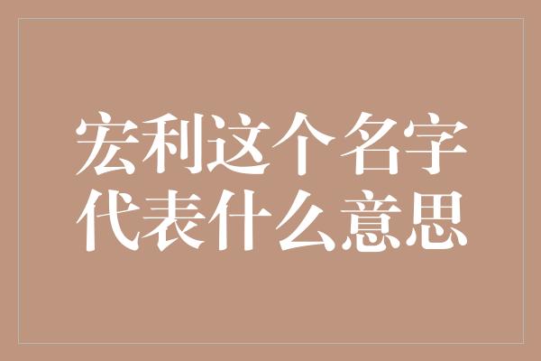 宏利这个名字代表什么意思