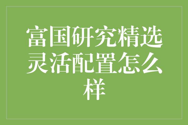 富国研究精选灵活配置怎么样