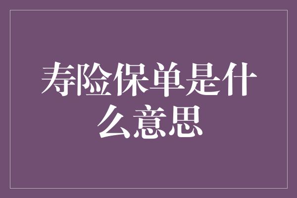 寿险保单是什么意思