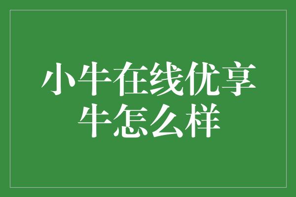 小牛在线优享牛怎么样