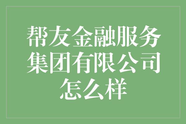 帮友金融服务集团有限公司怎么样