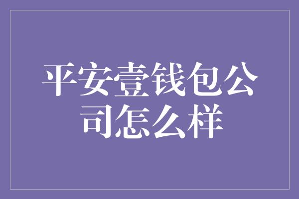 平安壹钱包公司怎么样