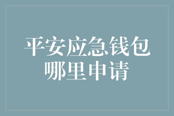 平安应急钱包哪里申请