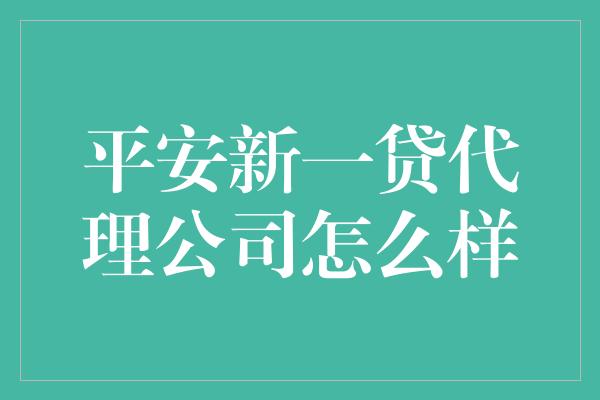 平安新一贷代理公司怎么样