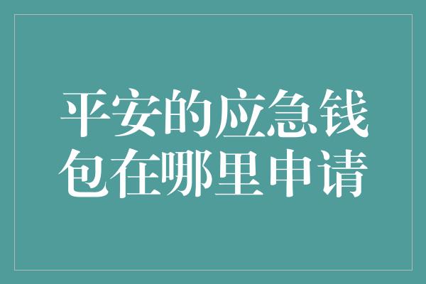 平安的应急钱包在哪里申请