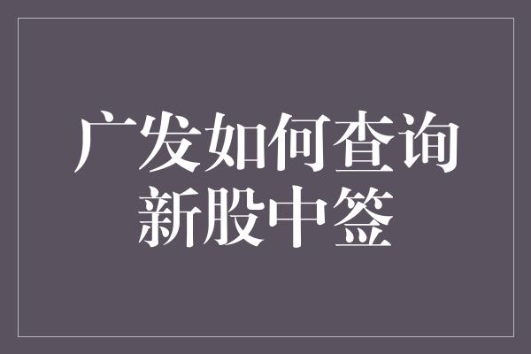 广发如何查询新股中签