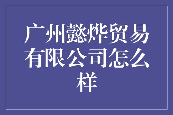 广州懿烨贸易有限公司怎么样