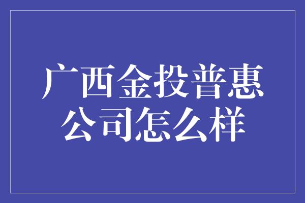 广西金投普惠公司怎么样