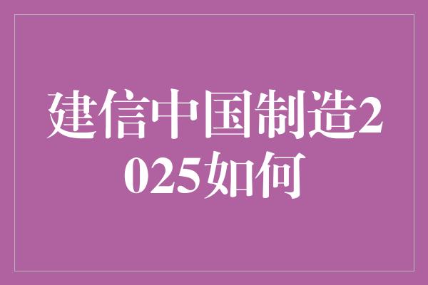 建信中国制造2025如何