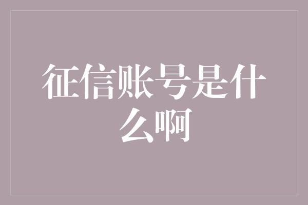 征信账号是什么啊