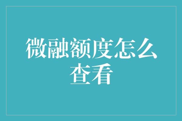 微融额度怎么查看