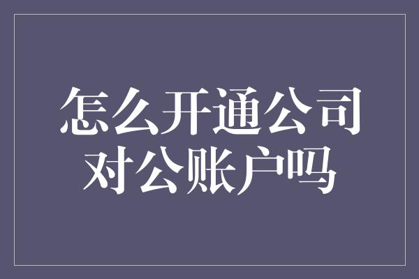 怎么开通公司对公账户吗