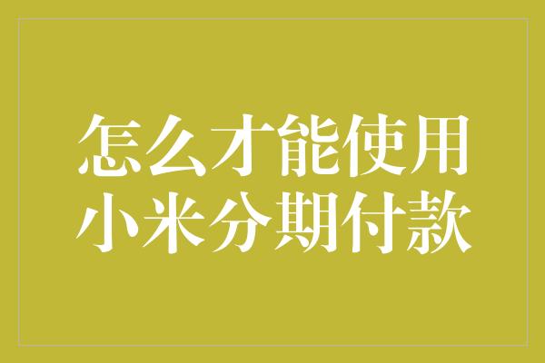 怎么才能使用小米分期付款