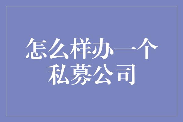 怎么样办一个私募公司