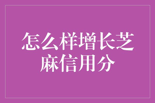 怎么样增长芝麻信用分