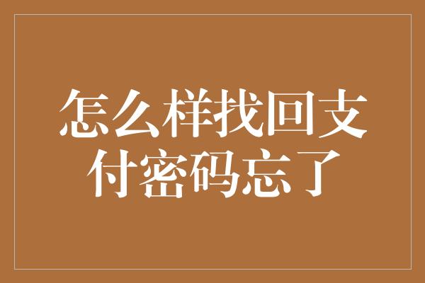 怎么样找回支付密码忘了