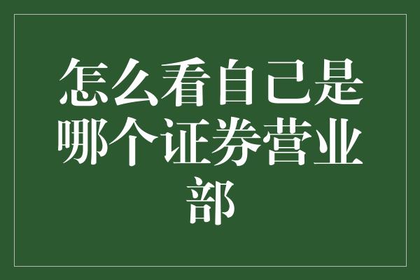 怎么看自己是哪个证券营业部