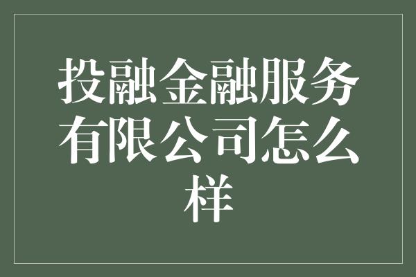 投融金融服务有限公司怎么样