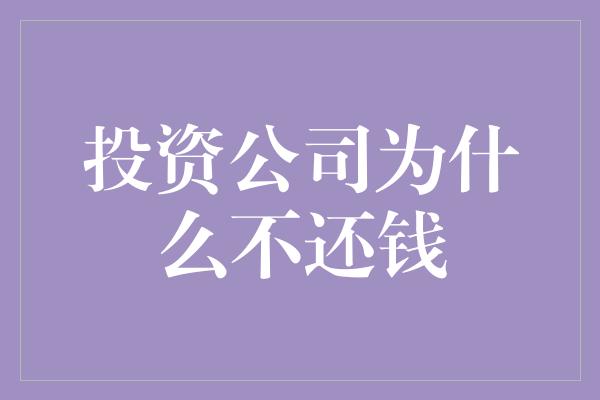 投资公司为什么不还钱