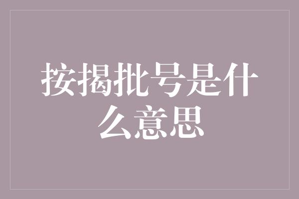 按揭批号是什么意思