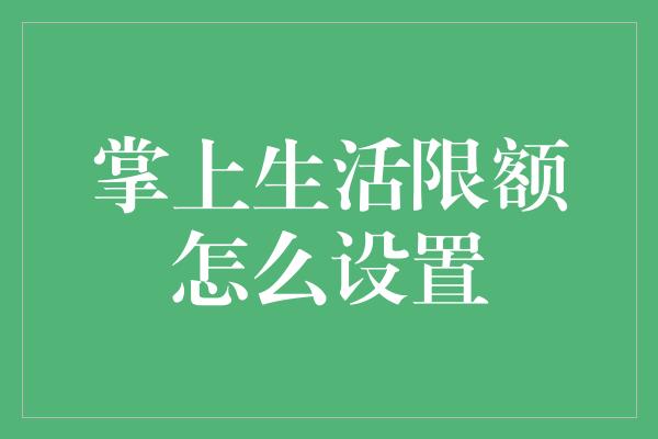 掌上生活限额怎么设置