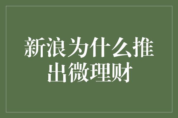 新浪为什么推出微理财