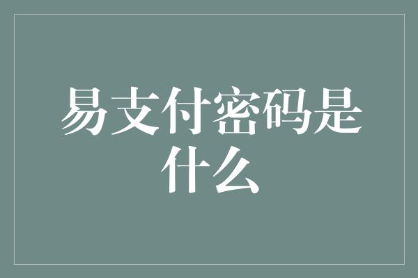 易支付密码是什么