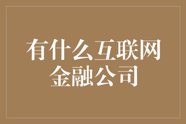 有什么互联网金融公司