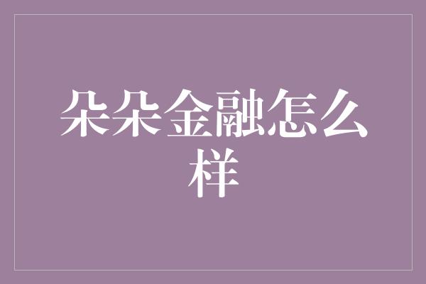 朵朵金融怎么样