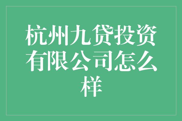 杭州九贷投资有限公司怎么样