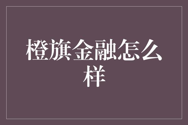 橙旗金融怎么样