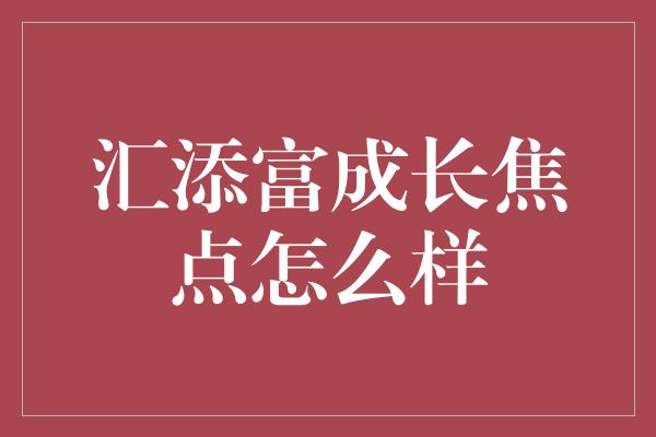 汇添富成长焦点怎么样