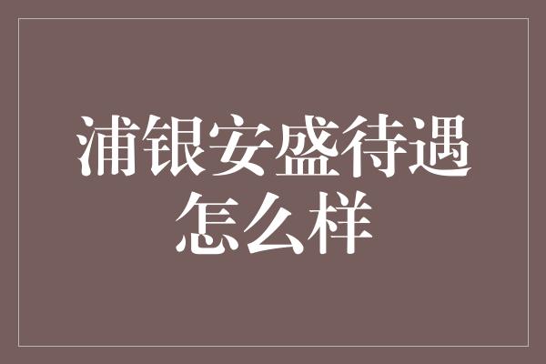 浦银安盛待遇怎么样