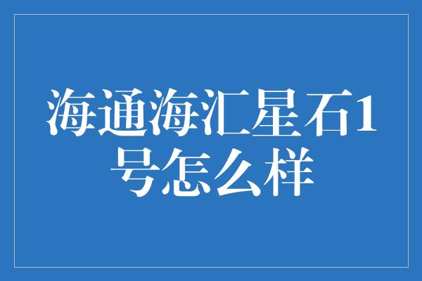 海通海汇星石1号怎么样