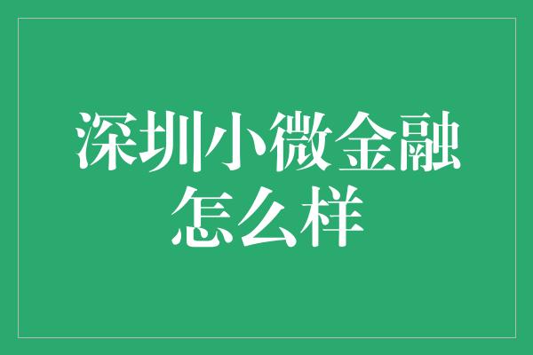 深圳小微金融怎么样