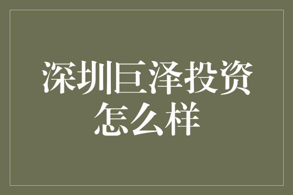 深圳巨泽投资怎么样