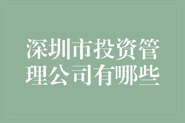 深圳市投资管理公司有哪些