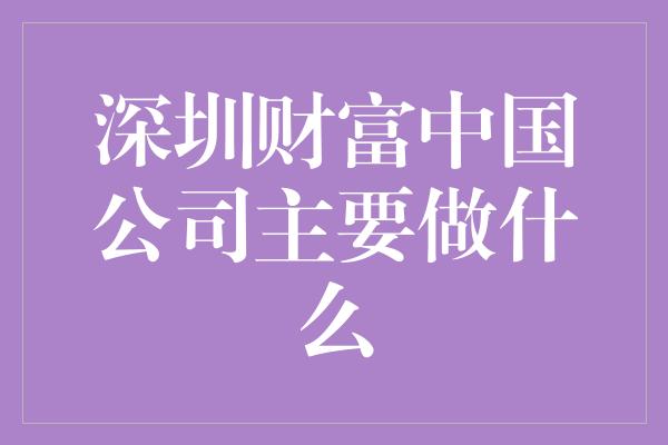 深圳财富中国公司主要做什么