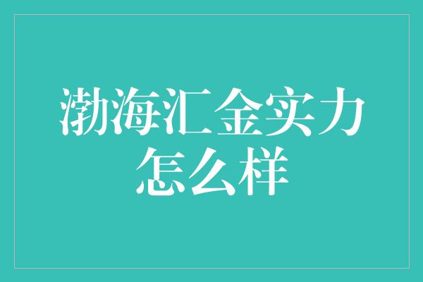 渤海汇金实力怎么样