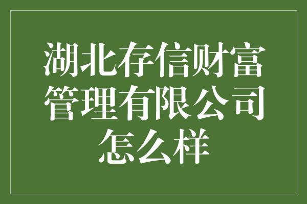 湖北存信财富管理有限公司怎么样