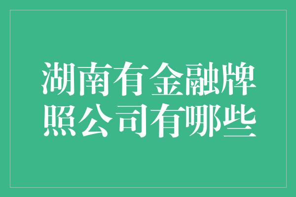 湖南有金融牌照公司有哪些