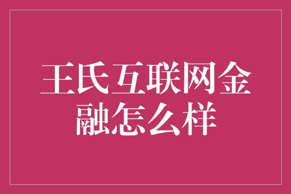 王氏互联网金融怎么样