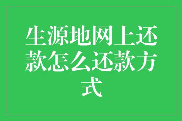 生源地网上还款怎么还款方式