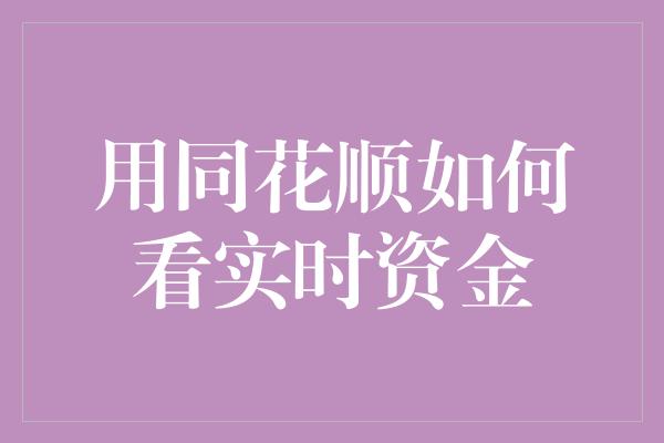 用同花顺如何看实时资金