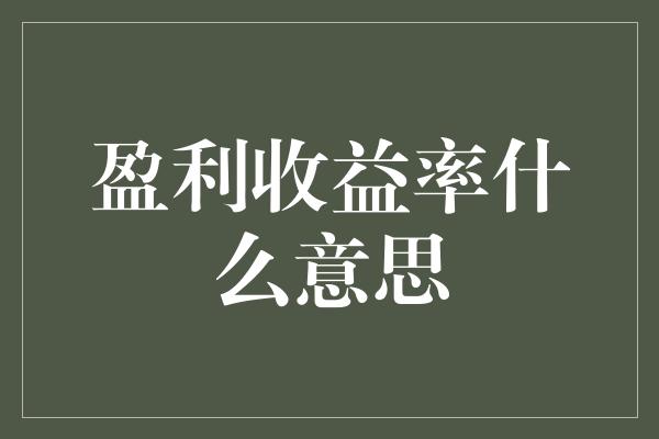 盈利收益率什么意思