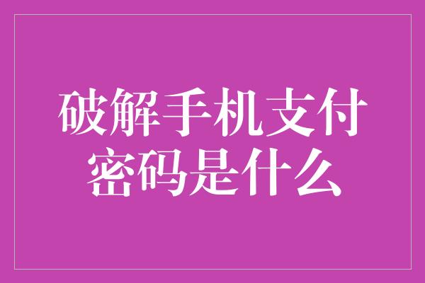 破解手机支付密码是什么